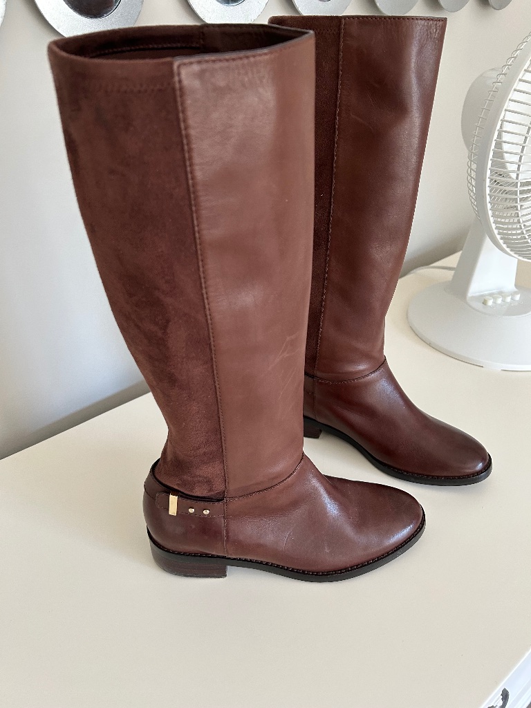 Nwot Cole Haan Adler Womens Leather Tall Boots Chestnut Brown Size 8.